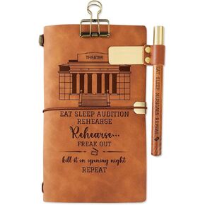 InnoBeta Theater Gifts, Broadway Gifts for Musicians, Actors and Music Teacher Leather Journal Notebook with Pen and Pen clip 7.87 x 4.7 Cover, 4 x 7.5 Pages (Inches) - Eat Sleep