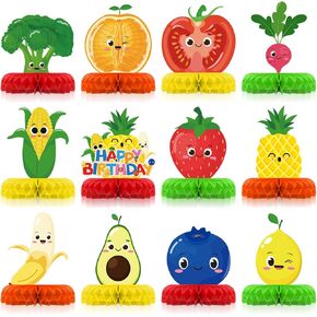 Geyoga 12 Sets Fruit Birthday Decorations Dancing Fruit Honeycomb Centerpiece Tutti Frutti Party Table Decor for Summer Tropical Theme Birthday Baby Shower Party Supplies Decorations