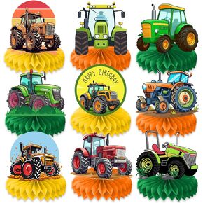 9PCS Tractor Honeycomb Centerpieces Themed Birthday Party Decorations Truck Farm Centerpiece Table Decoration Party Favors Decor Supplies Gifts for Boys Girls Men Women