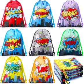 24 Pieces Hero Party Drawstring Bags Colorful Hero Party Favor Gift Treat Bags for Classroom Candy Goodie Rewards Prize Birthday Wedding Baby Shower Supplies 7.1 x 5.1 inches
