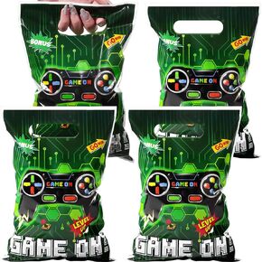 Funrous 50 Pcs Video Game Party Favors Bags, Bulk Plastic Game Candy Gift Bags for Loot Treat Goodie Party Favor, Video Gamer Themed Birthday Supplies Mining Pixel Decorations 6.7 x 9.8 Inch