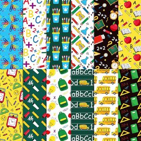 24 Sheets Back to School Scrapbook Paper 11.8'' x 11.8'' ABC Apples School Bus Pencil Pattern Pack Teacher's Day Background Double-Sided Scrapbook Paper for Card Making Decor Origami DIY