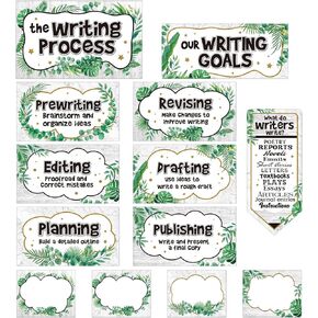 Tatuo 45 Pcs Writing Process Bulletin Board Decorations Set Farmhouse Classroom Writing Posters Laminated Eucalyptus Reading Bulletin Board for Wall Door Back to School Library Teacher Supplies
