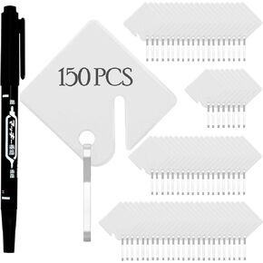 150 Pcs Rack Key Tags White Square Plastic Hanging Tags with 1 Black Markers, Metal Snap Hooks for Slotted Key Cabinets Boxes Lockers Sturdy Frosted Item Identifiers for Home Office and Garage
