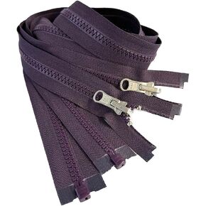 2pcs YKK #5 Molded Plastic Reversible Slider Inside/Outside Medium Weight Sport Jacket Zipper Separating Aluminum Pull Color Eggplant #867W - Choose Your Length (Eggplant #867W, 26" Inches)