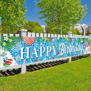 Large Happy Birthday Pool Party Banner, Pool Birthday Party Decorations, Pool Party Banner Summer Themed Birthday Decorations Pool Party Decorations