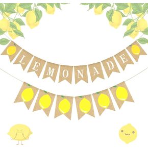 LaVenty Burlap Lemonade Banner for Lemonade Stand Decorations Lemonade Sign Lemon Party Decor Lemon Garland Summer Lemon Themed Bridal Shower