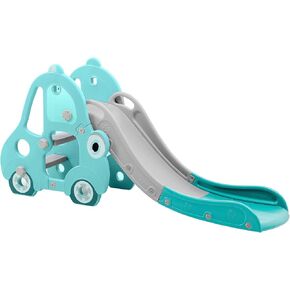 UNICOO – Toddler Slide Kids Slide Play Set with Extra Long Slipping Slope, Basketball Hoop and Ball (Car Slide - Dark Blue)