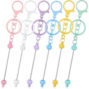 12Pcs Colorful Beadable Keychains Bulk Blank Beaded with Lobster Clasp, Colorful Bead Keychain Making Kit for Jewelry Making Diy Crafts