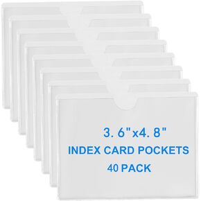 Adhesive 3.6" x 4.8" Index Card Pockets with Top Open for Loading 40 Pack Label Pockets Index Card Holder Clear Label Holder for Organizing Storage Bins Library Cards Shelves Drawer
