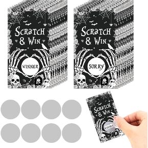Sursurprise 50 Pack Gothic Halloween Scratch Off Cards, Halloween Party Game Tickets Lottery Prize Raffle with Roses, Bats, Skulls for Boo Spooky Birthday Baby Shower