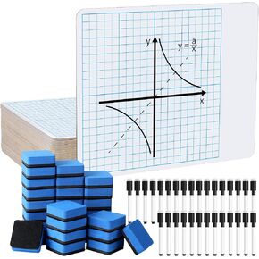 Ctosree 30 Pack Dry Erase Graph Whiteboard 11 x 14 in Lapboards with Grid Lines Portable XY Axis Board with Markers, Erasers for Student and Classroom Use Graphing and Geometry Coordinate Plane