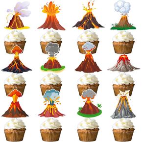 48Pcs Volcano Cupcake Toppers Lava Volcano Party Decorations Volcano Theme Cupcake Decorations for Science Dinosaur Themed Birthday Party Luau Hawaiian Party Supplies