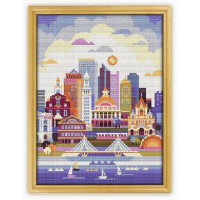 Boston USA CS084-2 - Counted Cross Stitch KIT#2 Prime. Set of Threads, Needles, AIDA Fabric, Needle Threader, Embroidery Clippers and Printed Color Pattern Inside.