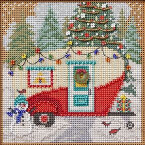Mill Hill Christmas Camper Beaded Counted Cross Stitch Kit Buttons & Beads 2024 Winter Series MH142431, 5.25" x 5.25", Multi