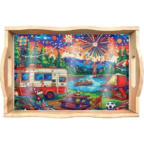 DOTSOPS Diamond Art Painting Wooden Serving Trays with Handles Tray with Handles Gem for Parties Home Decor (7.8x11.8 Inches)