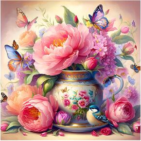 AMORARS Flower Diamond Painting Kit for Adults, 5D Butterfly Diamond Art for Beginners - DIY Full Diamond Dot Gem Art Painting, Gifts,Suitable Home Wall Arts and Craft Paint Kits, 12x12Inch