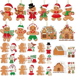 55 Pieces Christmas Crafts Kits for Kids Christmas Arts and Crafts DIY Christmas Gingerbread Ornaments Kit Make Your Own Christmas Gingerbread Man Craft Projects for Kids Ages 3 4 5 6 8 10