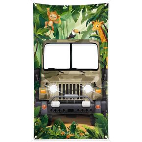 Jungle Safari Photo Prop Large Fabric Backdrop Photo Door Banner Jungle Safari Theme Birthday Party Decorations Baby Shower 40x70in