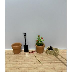 Dollhouse Accessories 1 12 Scale Mini Garden Tool Set with Clay Pots, Shovel, Rake and Storage Box, 6 Piece Doll Gardening Kit (6pcs-miniaturegardenset)