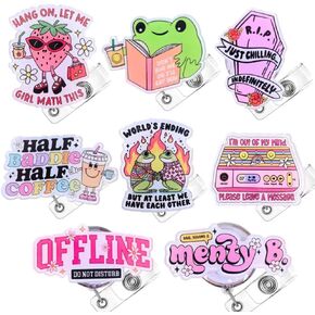YJ PREMIUMS 8PC Badge Reel Cute | Cute Retractable Badge Holder ID Clip Name Tag | Frog Mushroom Kawaii Mental Health Self Love Positive Motivation Nurse Nursing Week Social Worker Accessories Gifts