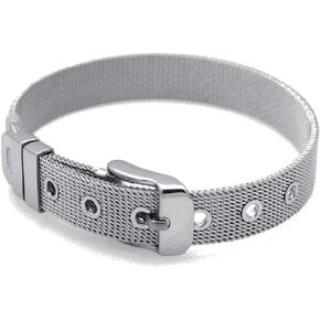 2 Pcs Stainless Steel Mesh Bracelet 8mm Wide Belt Buckle Wristband Adjustable Mesh Bangle Bracelet for Men and Women
