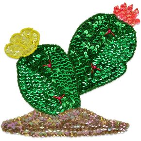 Expo International Flower Cactus Sequin Patches/Appliques, Green Multi