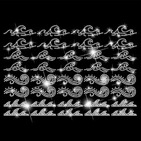 SUPERDANT 38PCS Waves Iron on Rhinestone Transfer Different Waves Bling Rhinestones T-Shirt Transfer Rhinestone Iron on Heat Transfer Hot Fix Stickers for T-Shirt Jeans Hats DIY Decor for Gifts