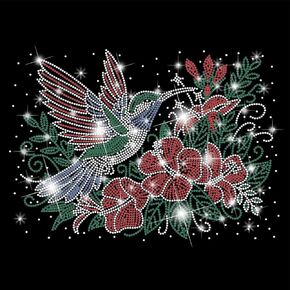 SUPERDANT Hummingbird and Flowers Iron on Rhinestones Transfer Bling Glass Rhinestone Decals Birds DIY Hotfix Transfer Stickers Crystal for T-Shirt Clothing Hoodies Art Craft Decor Gifts