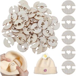 60Pcs Wooden Handmade Buttons Poms Buttons, Removable Love Button Knitted for Crochet Projects, Hat Making Fastener Tool for Knitting Sewing Crafting Beanies Caps DIY Craft Decoration