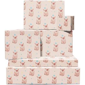 CENTRAL 23 Farm Animal Wrapping Paper - Pig - Birthday Piggy - 6 Sheets Of Gift Wrap - Pink Wrapping Paper For Women Girls Kids - Comes With Stickers