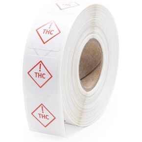 | Universal Compliant Warning Label Sticker with Symbol, .75 inch (0.75", 3/4") White Square, Red Symbol, 1000 Labels/Roll