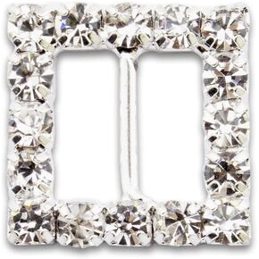 Summer-Ray 25pcs 17mm Square Diamante Rhinestone Ribbon Buckle for Wedding Invitations Card Making DIY Craft