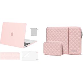 MOSISO Compatible with MacBook Air 13 inch Case 2022, 2021-2018 Release A2337 M1 A2179 A1932, Plastic Hard Shell&Keyboard Cover&Screen Protector&Storage Bag&Vertical Bag with Pocket&Pouch, Chalk Pink