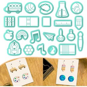 22Pcs School Polymer Clay Cutters Apple Basketball Clay Earrings Cutters Book Pen Cute Polymer Clay Cutter for Jewelry Earrings Making Birthday Party DIY Supplies