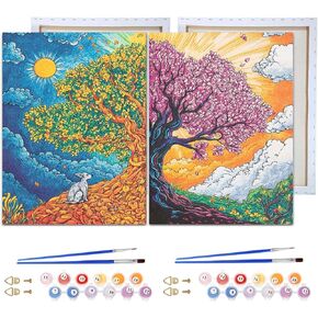 Reofrey Framed Paint by Numbers Kit for Adults & Beginner - 8x12Inch Canvas Trees Paint by Numbers - Landscape Educational & Creative Art Set for Beginners - Perfect for Home Wall Decoration