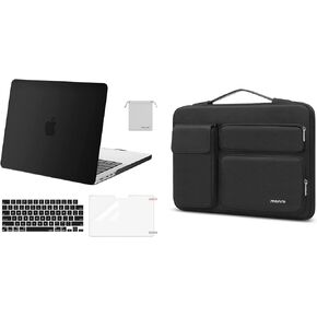 MOSISO Compatible with MacBook Pro 14 inch Case 2023-2021 M2 A2779 A2442 M1, Plastic Hard Case&360 Protective Sleeve with 2 Raised&1 Flapover Pockets&Keyboard Cover&Screen Protector&Storage Bag,Black