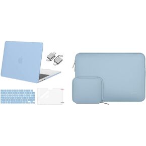 MOSISO Compatible with MacBook Air 13.6 inch Case 2022 A2681 M2, Neoprene Sleeve Bag&Plastic Hard Case&Keyboard Cover&Screen Protector&Type C Adapter 2 Pack, Air Blue