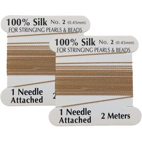LeGold 2 Pieces Silk Beading Cord Thread & Needle Size 2 Gold Color, LG-#2-G