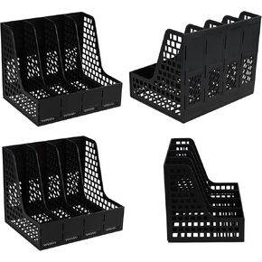 Gloreen 4-Pack Plastic Magazine Holder Organizer ، 4 Compartments Desktop Magazine Holder ، Black ، F