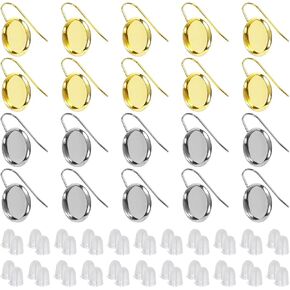 120Pcs 12mm Blank Bezel Earrings Setting,Earrings Wire Hooks Stud Earring Kit Includes 20Pcs Cabochon Setting Bezel Blank 100Pcs Rubber Earring Back for DIY Jewelry Findings Making Supplies