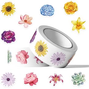 1000PCS Flower Stickers Roll 10 Styles Envelope Seals Sticker for Aesthetic Flower Decals for Kids Excavator Stickers for Scrapbooks Water Bottle Gift Boxes Party Decorations(500 Per Roll)