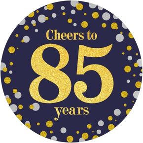 Black and Gold Cheers to 85 Years Sticker Labels - 85th Birthday Party Favor Stickers - 2 in - 50 Count