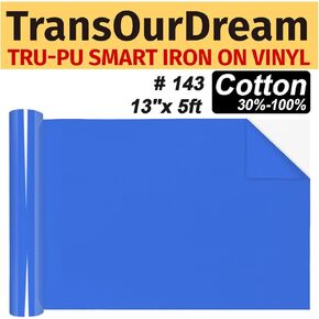 TransOurDream Tru-PU Smart Iron On Vinyl for Maker 3, Explore 3, Air 2, Cameo, 13'' x 5ft Azure Blue HTV Roll for T-Shirts, Light Yellow Iron on Vinyl for Shirt, Thinner, Soft, Stretchy