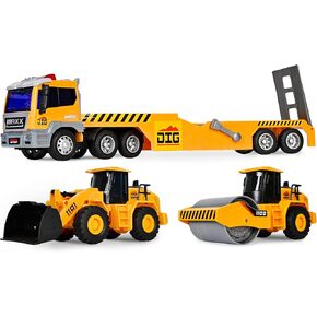 Maxx Action Deluxe Large Construction Long Hauler with 2 Vehicles, Lights and Sound, 3+