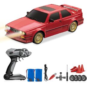 RC Drift Car 2.4GHz 1:16 Scale 4WD 30KM/H High Speed Remote Control Cars Vehicle with LED Lights 2Pcs Rechargeable Batteries Drifting Tires Racing Sport Toy Cars for Adults Boys Girls Kids Gift