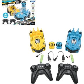 LEXiBOOK, Crosslander® RC Bumper, Set of 2 Radio-Controlled Racer Bumper Cars, up to 12 km/h (7mph), 2 Removable Characters, Sound and Light Effects, Yellow/Blue, RC2