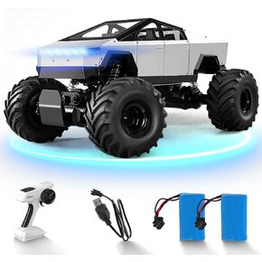 Remote Control Car, 2.4Ghz 1/8 Scale Model Racing Car Toys, Aluminum Alloy 4WD Off-Road Pickup Truck with LED Headlight and Rechargeable Battery Gifts for Adults Boys (Silver)