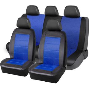 مجموعة غطاء مقعد السيارة الكاملة من PIC AUTO، أغطية مقاعد الدلو الأمامية مع مجموعة غطاء مقعد السيارة المنفصلة، ​​شبكة وجلد تناسب معظم السيارات وسيارات الدفع الرباعي والشاحنات (أسود) in Kuwait