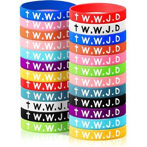 48Pcs WWJD Silicone Bracelets for Kids, 12 Colors What Would Jesus Do Rubber Bracelet Bulk Motivational Religious Christian Wristands for Party Church School